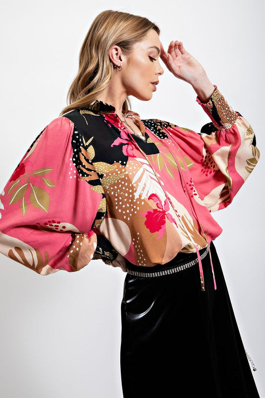 Abstract Leaf Print Blouse