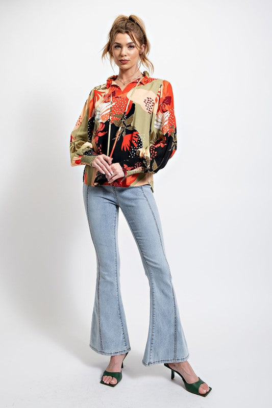 Abstract Leaf Print Blouse