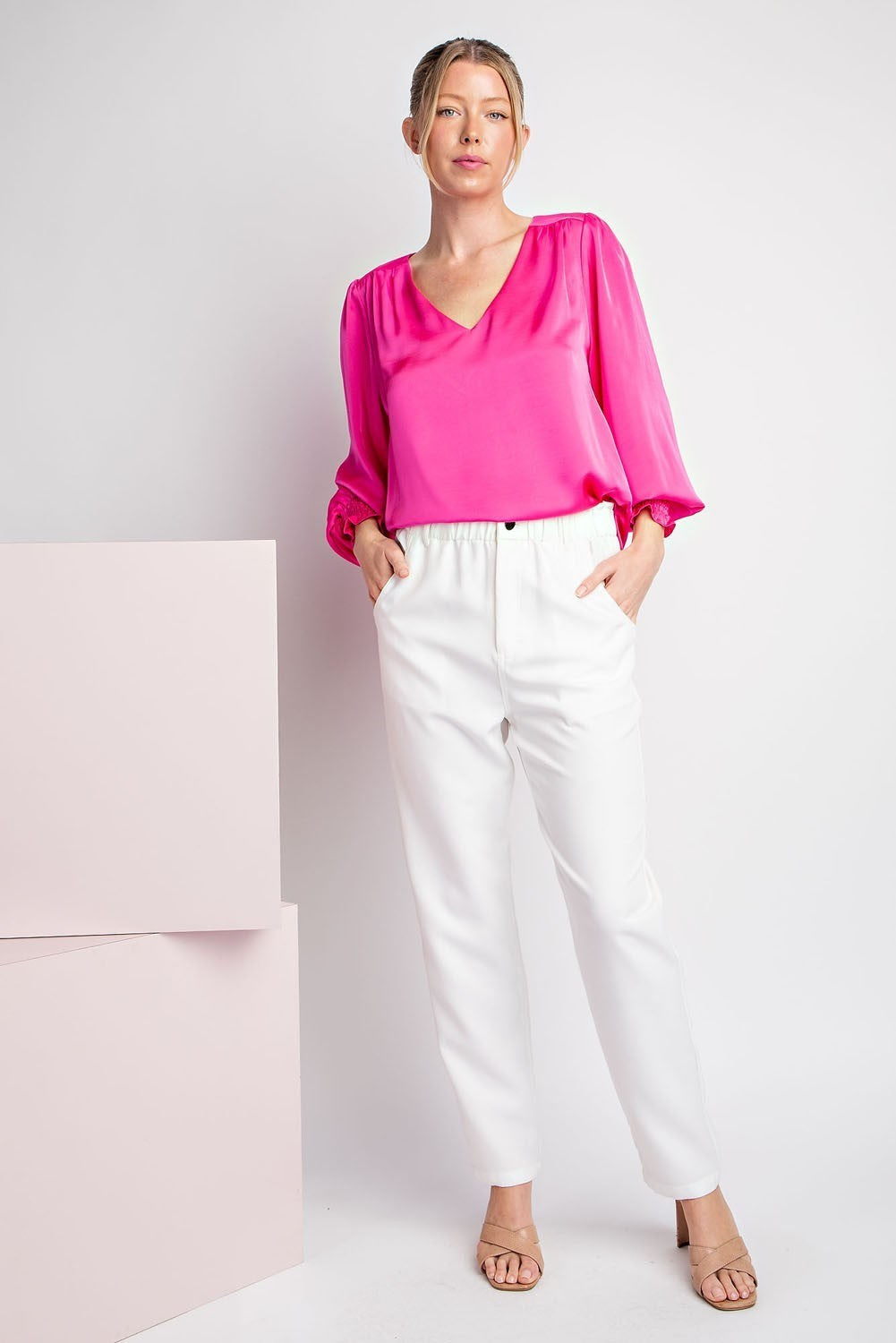 Satin V Neck Blouse