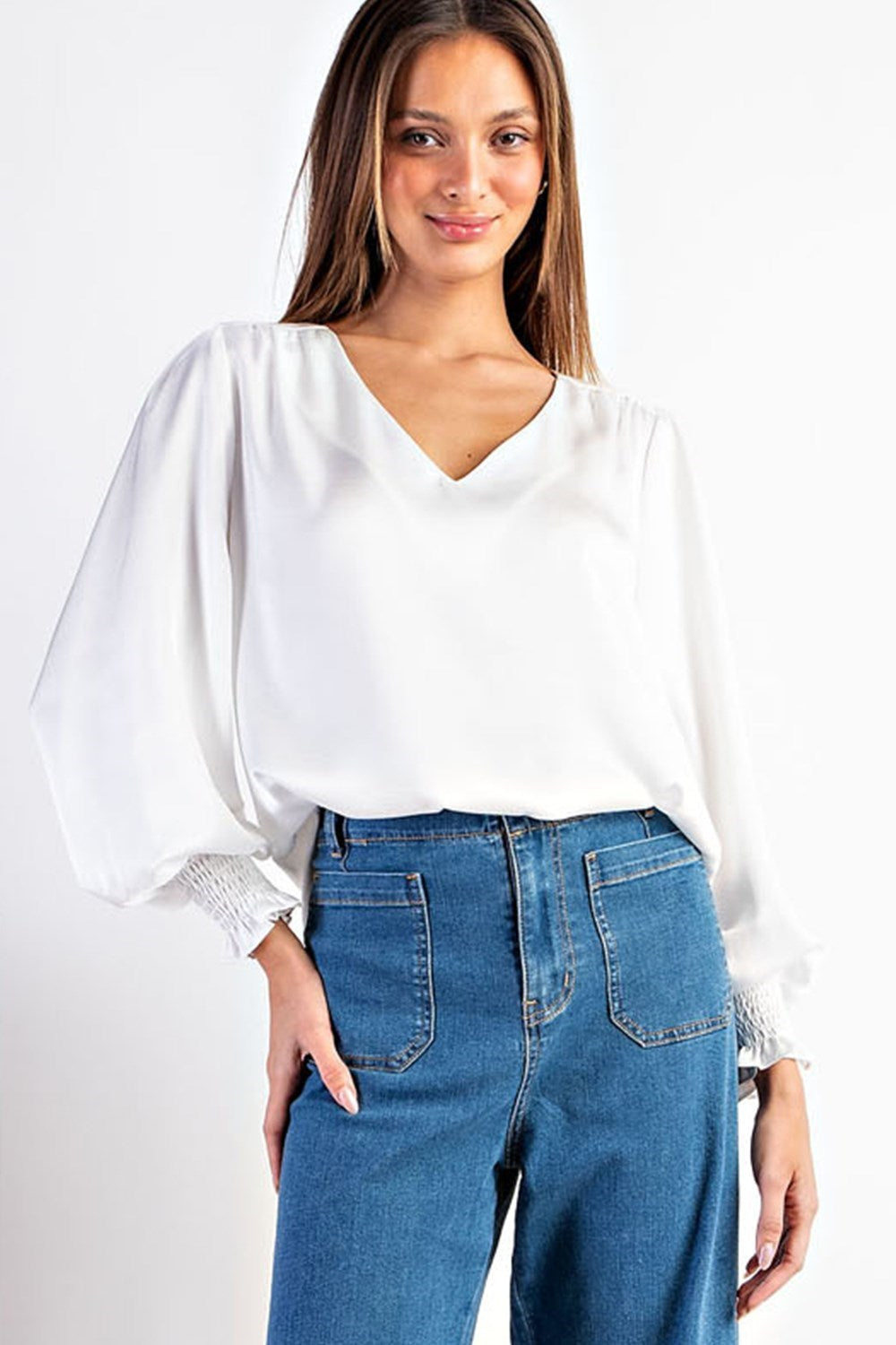 Satin V Neck Blouse