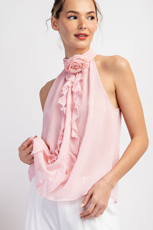 Rose Detail Halter Neck