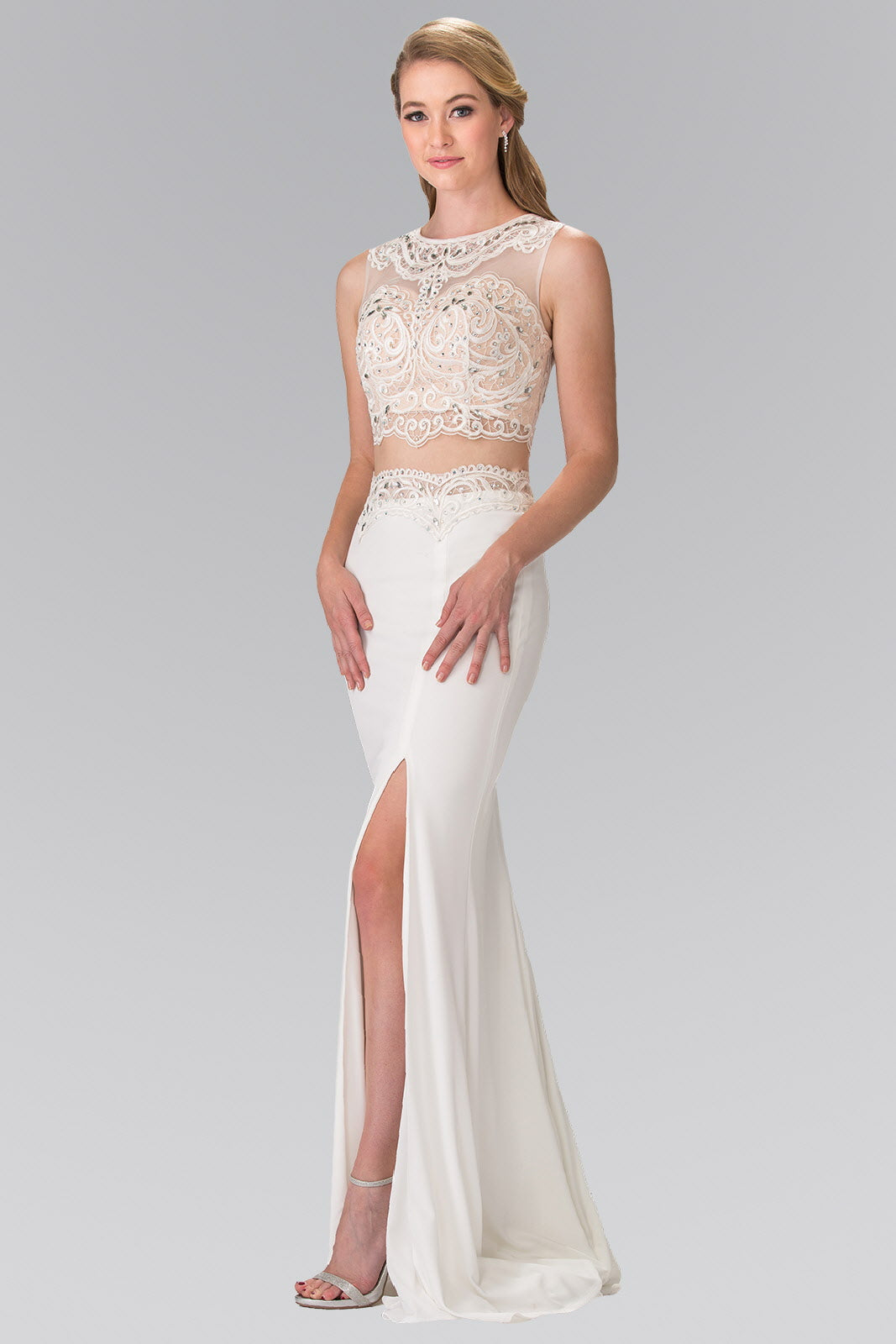 Two-Piece Prom Dress with Embellished Lace Top This two-piece dress.